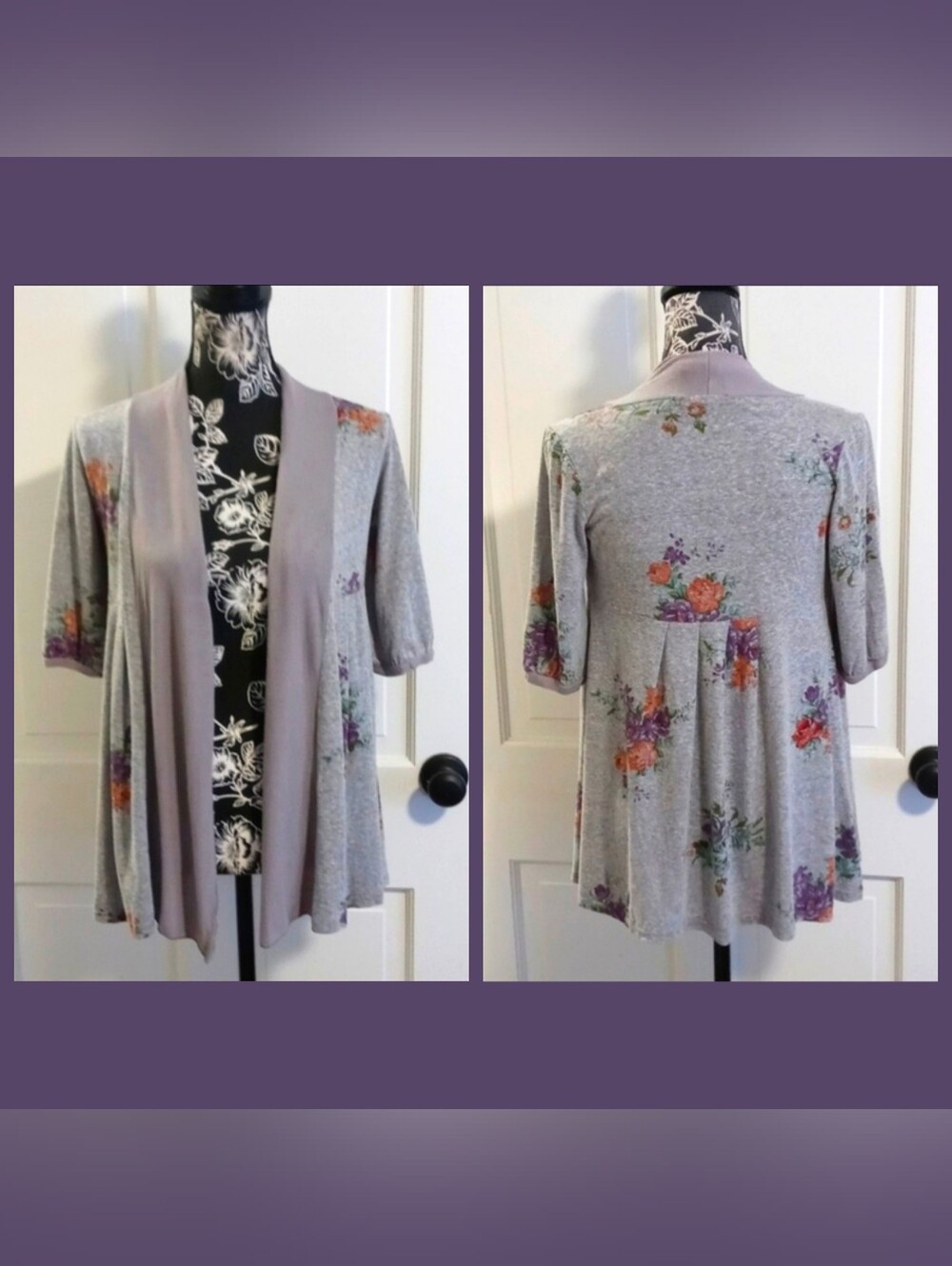 🌸Anthropologie🌸 - Gray Floral Open Front S/S Cardigan Sweater